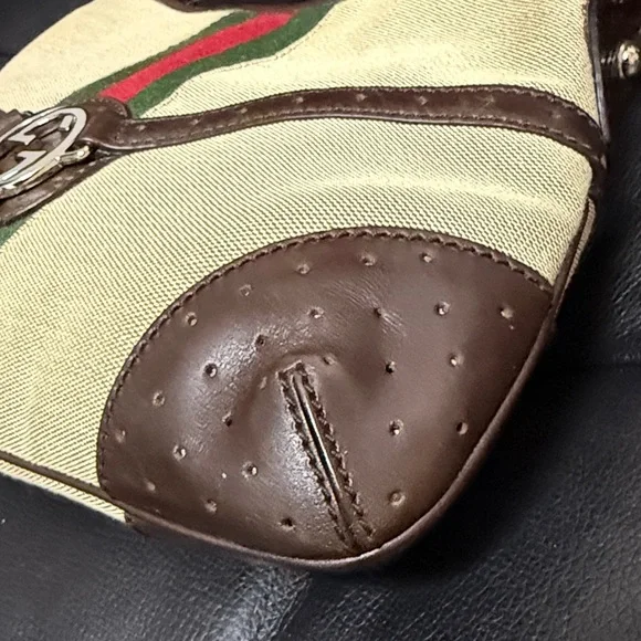 Gucci Beige, Green, Red and Dark Brown Shoulder Bag Jackie O